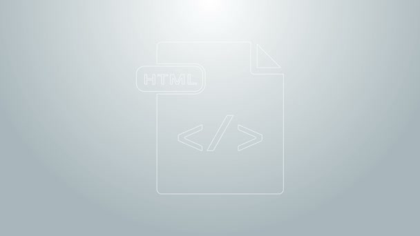 Documento de archivo HTML de línea azul. Descargar icono del botón html aislado sobre fondo gris. Símbolo archivo HTML. Símbolo de lenguaje de marcado. Animación gráfica de vídeo 4K — Vídeo de stock