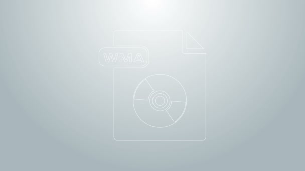 Mavi çizgi WMA dosya belgesi. Gri arkaplanda wma düğmesi simgesi indir. WMA dosya sembolü. Wma müzik format işareti. 4K Video hareketli grafik canlandırması — Stok video