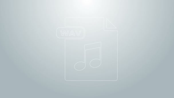 블루 라인 WAV 파일 문서. 다운로드 wav 버튼 아이콘 회색 배경에서 분리. WAV waveform 오디오 파일 포맷: 디지털 오디오 리프 파일용. 4K 비디오 모션 그래픽 애니메이션 — 비디오