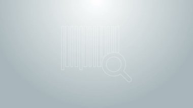 Mavi çizgi Arama barkod simgesi gri arkaplanda izole edildi. Büyüteç barkod arıyor. Barkod etiketi. Barkod araştırması. 4K Video hareketli grafik canlandırması