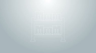 Mavi çizgi Depo simgesi gri arkaplanda izole edildi. 4K Video hareketli grafik canlandırması