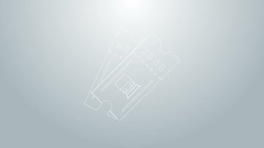 Mavi hat tren bileti ikonu gri arka planda izole edildi. Demiryolu ile seyahat et. 4K Video hareketli grafik canlandırması