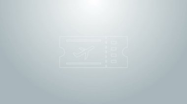 Mavi Hat Havayolları bilet ikonu gri arka planda izole edildi. Uçak bileti. 4K Video hareketli grafik canlandırması