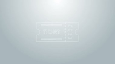 Mavi çizgi bilet simgesi gri arkaplanda izole edildi. 4K Video hareketli grafik canlandırması