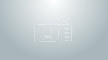 Mavi hat tren bileti ikonu gri arka planda izole edildi. Demiryolu ile seyahat et. 4K Video hareketli grafik canlandırması