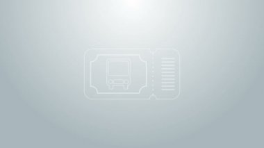 Mavi çizgi otobüs bileti ikonu gri arka planda izole edildi. Toplu taşıma bileti. 4K Video hareketli grafik canlandırması