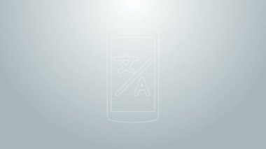 Mavi çizgi Çevrimiçi çevirmen simgesi gri arkaplanda izole edildi. Sohbet balonunda yabancı dil konuşma simgeleri. Çeviri konsepti. 4K Video hareketli grafik canlandırması