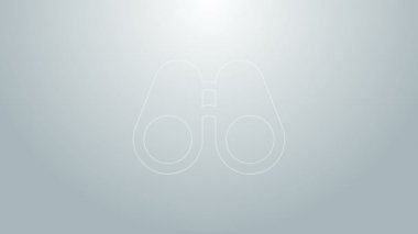 Mavi çizgi Dürbün simgesi gri arkaplanda izole edildi. Yazılım işareti bul. Casus ekipman sembolü. 4K Video hareketli grafik canlandırması