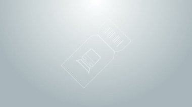 Mavi hat tren bileti ikonu gri arka planda izole edildi. Demiryolu ile seyahat et. 4K Video hareketli grafik canlandırması