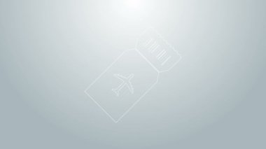 Mavi Hat Havayolları bilet ikonu gri arka planda izole edildi. Uçak bileti. 4K Video hareketli grafik canlandırması