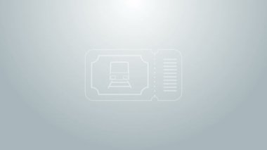 Mavi hat tren bileti ikonu gri arka planda izole edildi. Demiryolu ile seyahat et. 4K Video hareketli grafik canlandırması