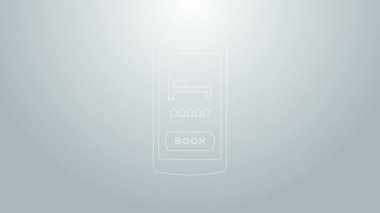 Blue Line Online otel rezervasyon ikonu gri arka planda izole edildi. Cep telefonu için online rezervasyon tasarımı konsepti. 4K Video hareketli grafik canlandırması