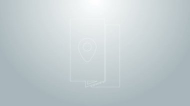 Mavi çizgi kapağı seyahat rehberi simgesi gri arkaplanda izole edildi. 4K Video hareketli grafik canlandırması