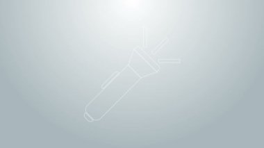 Mavi çizgi el feneri simgesi gri arkaplanda izole edildi. 4K Video hareketli grafik canlandırması