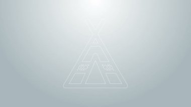 Mavi çizgi turist çadırı simgesi gri arka planda izole edildi. Kamp sembolü. 4K Video hareketli grafik canlandırması