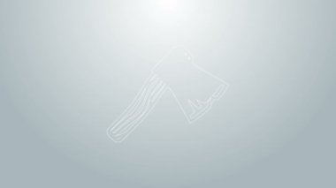 Mavi çizgi Gri arkaplanda eski ahşap balta simgesi izole. Oduncu baltası. 4K Video hareketli grafik canlandırması