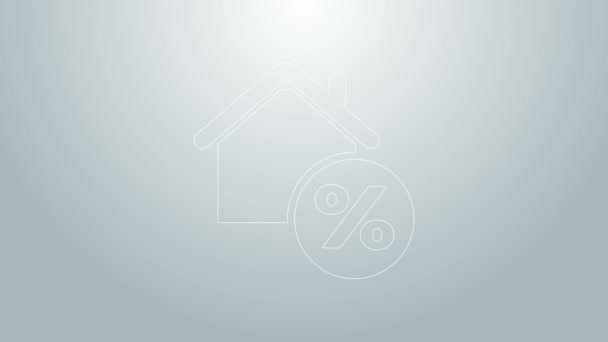 Blaue Linie Haus mit Percant Discount Tag Symbol isoliert auf grauem Hintergrund. Haus Prozentsatz Zeichen Preis. Immobilien zu Hause. Kreditanteil-Symbol. 4K Video Motion Grafik Animation — Stockvideo