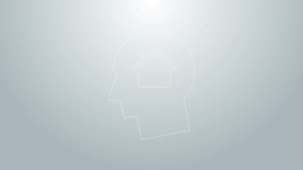 Blue line Man dreaming about buying a new house icon isolated on grey background. 4K Video motion graphic animation — Stock Video