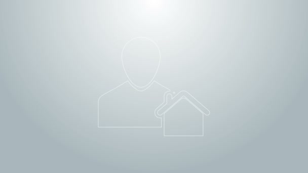 Blå linje mäklare ikon isolerad på grå bakgrund. Köpa hus. 4K Video motion grafisk animation — Stockvideo