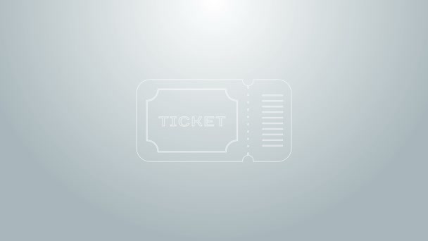 Синяя линия Билет значок изолирован на сером фоне. Видеографическая анимация 4K — стоковое видео
