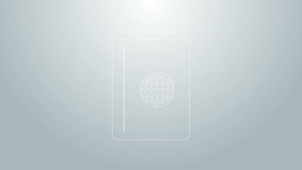 Linea blu Copertina libro guida di viaggio icona isolata su sfondo grigio. Animazione grafica 4K Video motion — Video Stock