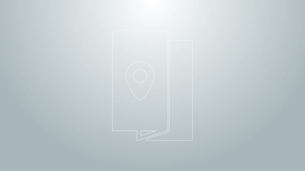 Línea azul Portada libro guía de viaje icono aislado sobre fondo gris. Animación gráfica de vídeo 4K — Vídeos de Stock