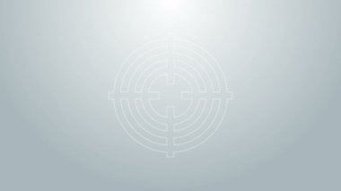 Mavi çizgi hedef sporu gri arka planda izole edilmiş bir yarışma ikonu. Atış mesafesi ya da atış mesafesi için sayıları olan temiz bir hedef. 4K Video hareketli grafik canlandırması