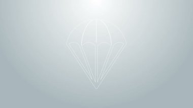 Mavi çizgi paraşüt simgesi gri arkaplanda izole edildi. 4K Video hareketli grafik canlandırması
