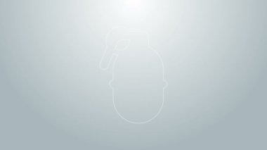 Mavi çizgili el bombası ikonu gri arkaplanda izole edildi. Bomba patlaması. 4K Video hareketli grafik canlandırması