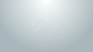 Mavi çizgi güneş ve bulutlu hava durumu ikonu gri arkaplanda izole edildi. 4K Video hareketli grafik canlandırması
