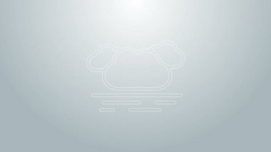 Mavi çizgi bulutu simgesi gri arkaplanda izole edildi. 4K Video hareketli grafik canlandırması