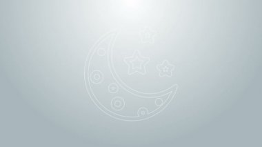 Mavi çizgi Ay ve yıldız ikonu gri arkaplanda izole edildi. 4K Video hareketli grafik canlandırması
