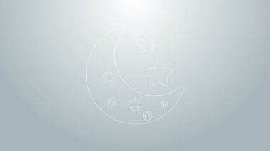 Mavi çizgi Ay ve yıldız ikonu gri arkaplanda izole edildi. 4K Video hareketli grafik canlandırması
