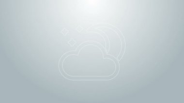 Mavi çizgi bulutu, ay ve yıldız ikonu gri arka planda izole edildi. Bulutlu gece işareti. Uyku rüyalarının sembolü. Gece ya da yatak zamanı tabelası. 4K Video hareketli grafik canlandırması