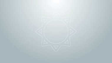 Mavi çizgi Sun simgesi gri arkaplanda izole edildi. 4K Video hareketli grafik canlandırması