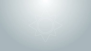 Mavi çizgi Sun simgesi gri arkaplanda izole edildi. 4K Video hareketli grafik canlandırması