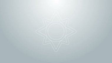 Mavi çizgi Sun simgesi gri arkaplanda izole edildi. 4K Video hareketli grafik canlandırması
