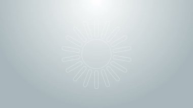 Mavi çizgi Sun simgesi gri arkaplanda izole edildi. 4K Video hareketli grafik canlandırması