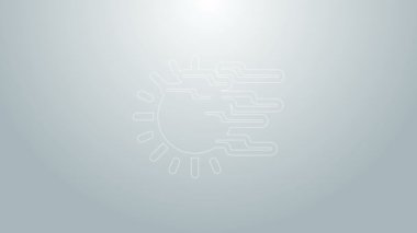 Mavi çizgi sisi ve güneş ikonu gri arkaplanda izole edildi. 4K Video hareketli grafik canlandırması