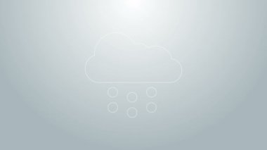 Gri arkaplanda kar ikonu olan mavi çizgi bulutu. Kar taneli bulut. Tek hava ikonu. Kar tabelası. 4K Video hareketli grafik canlandırması
