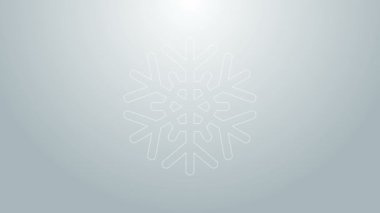 Mavi çizgi Kar Tanesi simgesi gri arkaplanda izole edildi. 4K Video hareketli grafik canlandırması