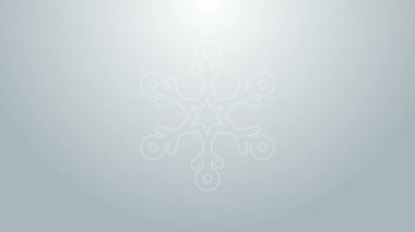 Mavi çizgi Kar Tanesi simgesi gri arkaplanda izole edildi. 4K Video hareketli grafik canlandırması