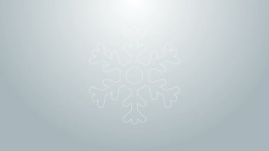 Mavi çizgi Kar Tanesi simgesi gri arkaplanda izole edildi. 4K Video hareketli grafik canlandırması
