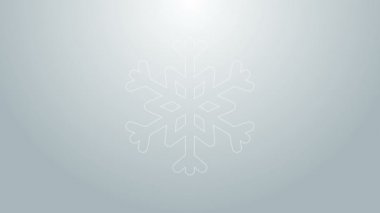Mavi çizgi Kar Tanesi simgesi gri arkaplanda izole edildi. 4K Video hareketli grafik canlandırması