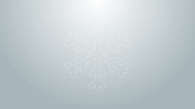 Mavi çizgi Kar Tanesi simgesi gri arkaplanda izole edildi. 4K Video hareketli grafik canlandırması