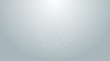 Mavi çizgi Kar Tanesi simgesi gri arkaplanda izole edildi. 4K Video hareketli grafik canlandırması