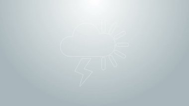 Mavi çizgi Storm simgesi gri arkaplanda izole edildi. Yıldırımlı ve güneşli bulutlu. Fırtınanın hava durumu ikonu. 4K Video hareketli grafik canlandırması