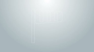 Mavi çizgi koni meteorolojisi rüzgar gülü vane ikonu gri arkaplanda izole edilmiş. Rüzgâr Sock rüzgarın yönünü ve gücünü gösteriyor. 4K Video hareketli grafik canlandırması