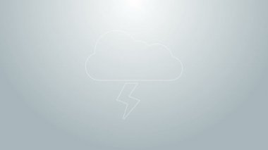 Mavi çizgi Storm simgesi gri arkaplanda izole edildi. Bulut ve şimşek işareti. Fırtınanın hava durumu ikonu. 4K Video hareketli grafik canlandırması