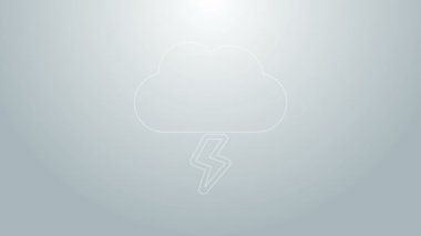 Mavi çizgi Storm simgesi gri arkaplanda izole edildi. Bulut ve şimşek işareti. Fırtınanın hava durumu ikonu. 4K Video hareketli grafik canlandırması